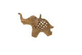 Vintage African bronze elephant pendant with an open mesh body and a textured patina.