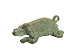 Vintage African oxidized copper turtle, handmade with green patina and grid shell.