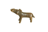 Small vintage African bronze hippo sculpture standing with its head tilted up, showing an aged patina.