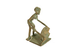 Handmade vintage African copper female farmer sculpture, rich green patina.