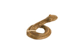 Vintage African bronze coiled snake with a rustic patina and alert pose.