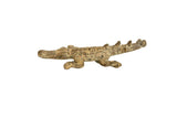 Vintage African Bronze Crocodile sculpture, light patina, textured handmade finish, 3.5 inches long.