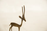 Detailed profile of a vintage bronze gazelle's head, highlighting its slender horns and handmade texture.