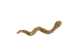 Vintage handmade African bronze striped snake sculpture with head raised.