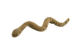 Vintage African bronze striped snake sculpture with a textured, segmented body and aged patina.
