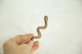 The S-curved shape and detailed striped texture of a vintage African bronze snake sculpture.