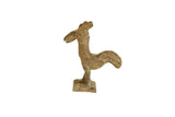 Vintage African bronze rooster sculpture with ornate, stylized incised line details and a weathered patina.