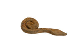 Vintage African iron coiled reaching snake sculpture with rustic brown patina.