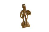 Handmade vintage African bronze soldier figure, holding a shield and spear, with aged bronze texture.