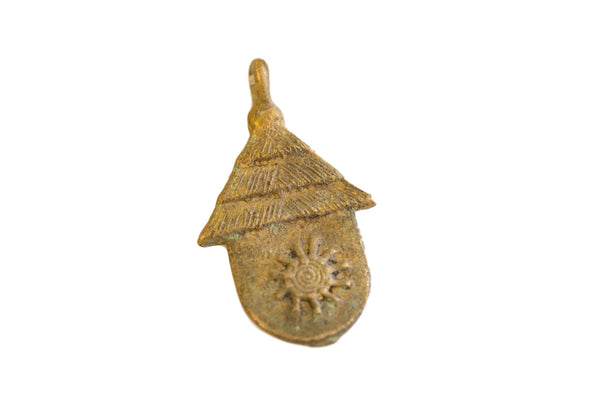 Vintage African Bronze Hut with Sun Design Pendant // ONH Item ab00638