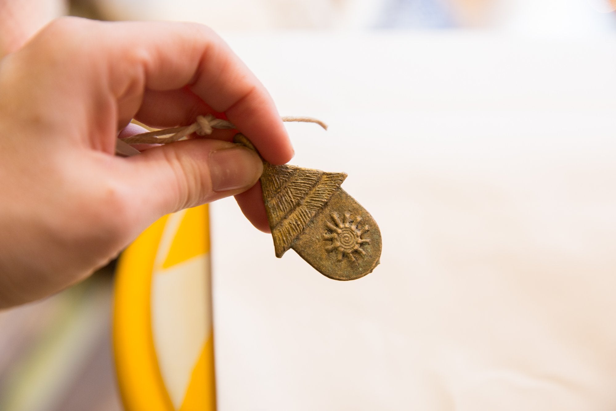 Vintage African Bronze Hut with Sun Design Pendant // ONH Item ab00638 Image 1