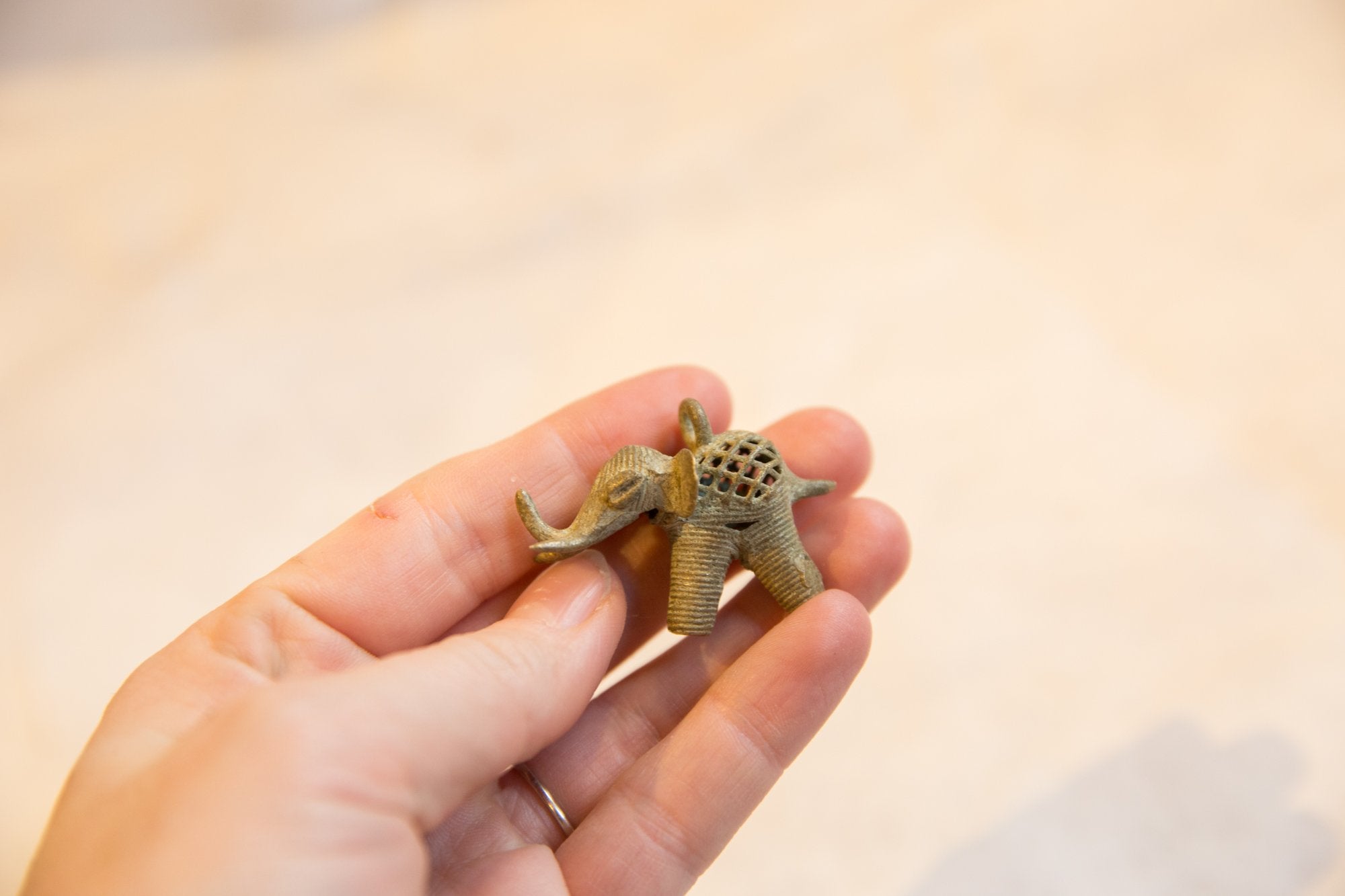 Vintage African Oxidized Bronze Mesh Design Elephant Pendant // ONH Item ab00639 Image 1