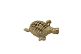 Vintage African oxidized bronze turtle pendant with a mesh-design shell.