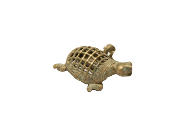 Vintage African Left Facing Oxidized Bronze Mesh Design Turtle Pendant // ONH Item ab00655