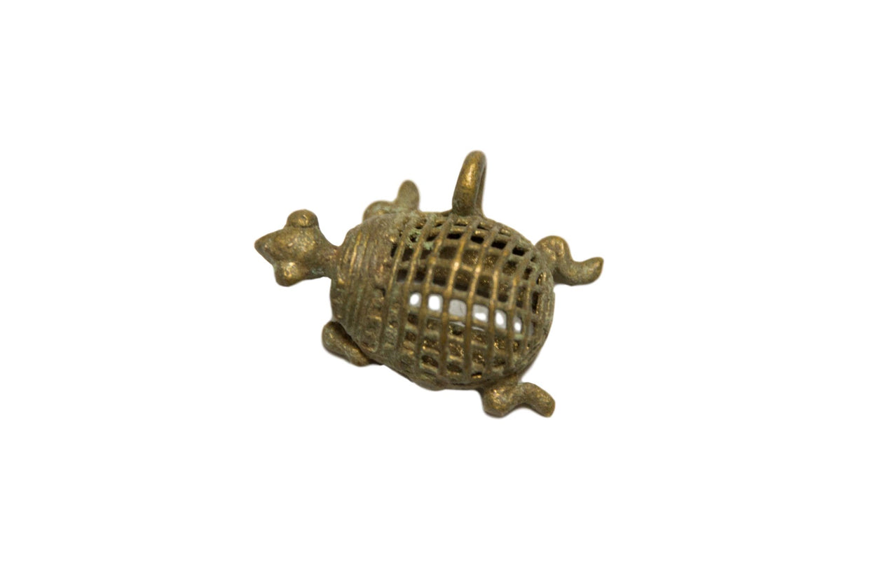 Vintage African Oxidized Bronze Mesh Design Turtle Pendant // ONH Item ab00657