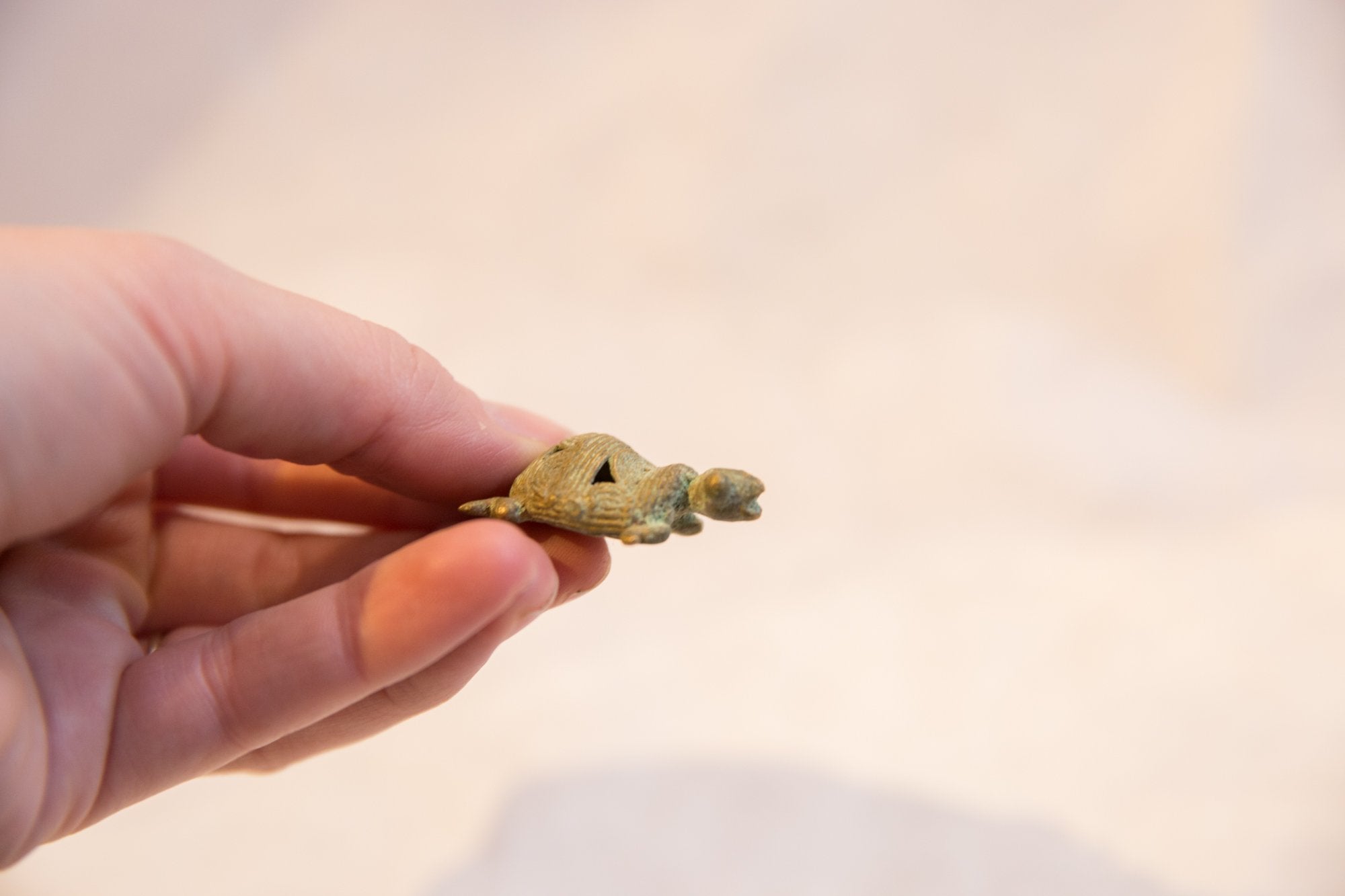 Vintage African Left Facing Oxidized Bronze Wire Turtle Pendant // ONH Item ab00659 Image 1