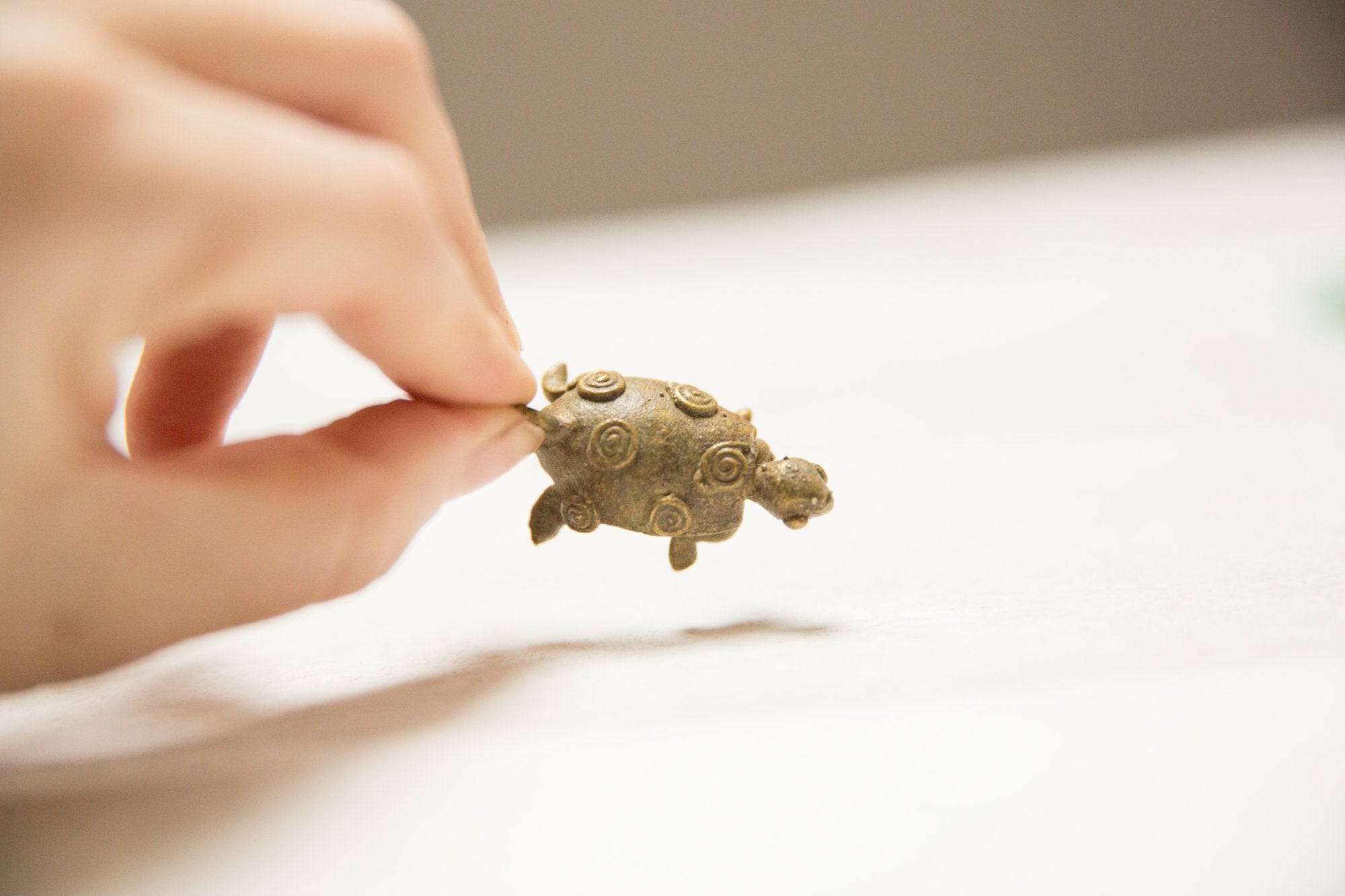 Vintage African Bronze Circle Back Design Turtle Pendant // ONH Item ab00660 Image 1