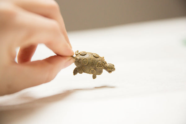 Vintage African Bronze Circle Back Design Turtle Pendant // ONH Item ab00660 Image 1