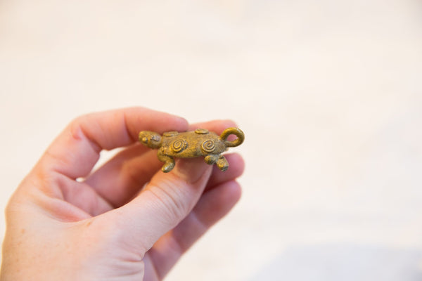 Vintage African Gold Patina Bronze Circle Back Turtle Pendant // ONH Item ab00661 Image 4