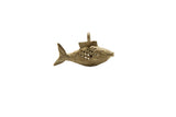Vintage African fish pendant with a textured, oxidized bronze finish and mesh design.