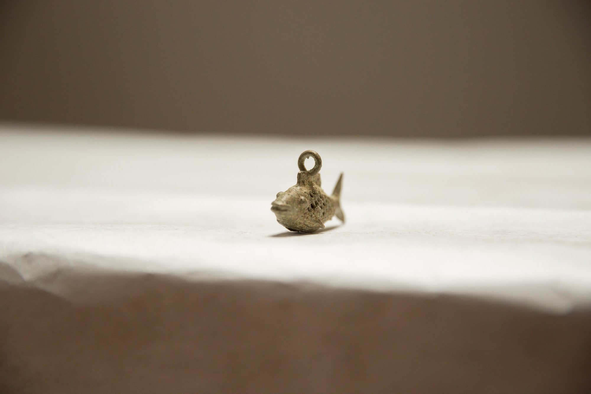 Vintage African Large Oxidized Bronze Mesh Design Fish Pendant // ONH Item ab00663 Image 1