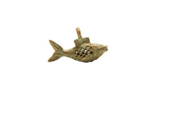 Vintage African Oxidized Bronze Mesh Design Fish Pendant // ONH Item ab00664