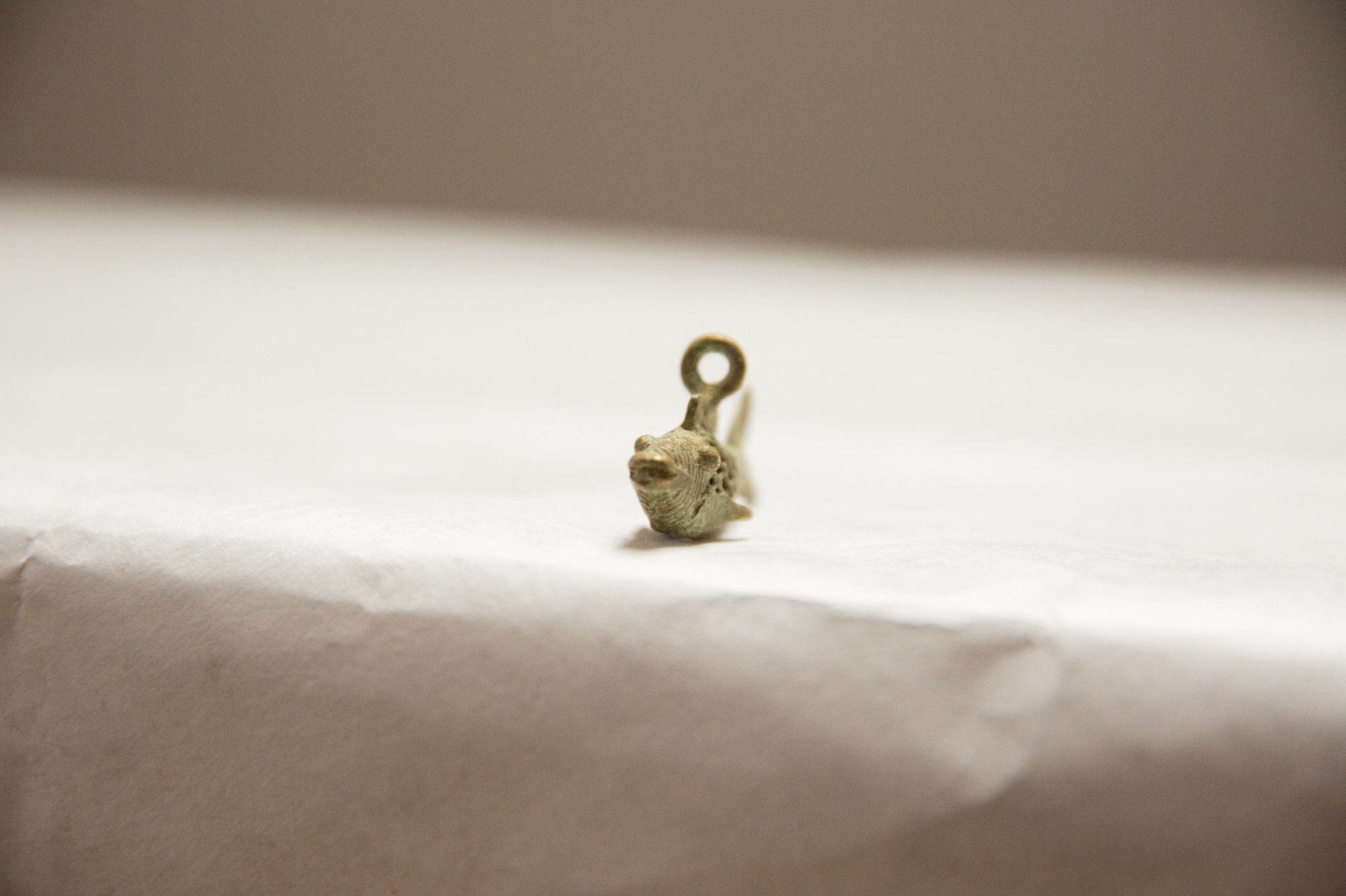 Vintage African Oxidized Bronze Mesh Design Fish Pendant // ONH Item ab00664 Image 1