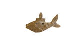 Vintage African oxidized bronze fish pendant with a textured, handmade wire design and spiral motif.