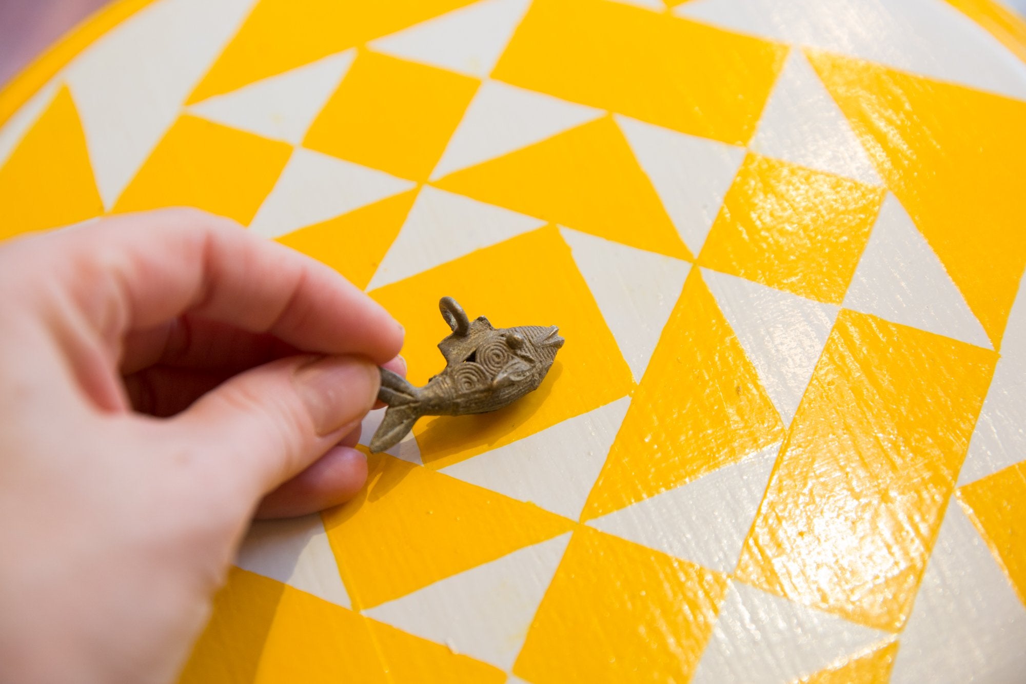 Vintage African Oxidized Bronze Wire Design Fish Pendant // ONH Item ab00666 Image 1