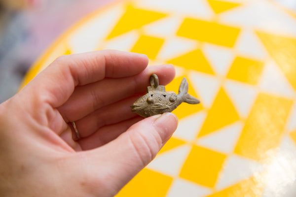 Vintage African Oxidized Bronze Wire Design Fish Pendant // ONH Item ab00666 Image 2