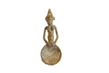 Vintage African Ashanti spoon gold weight with a female figure handle and oxidized bronze finish.