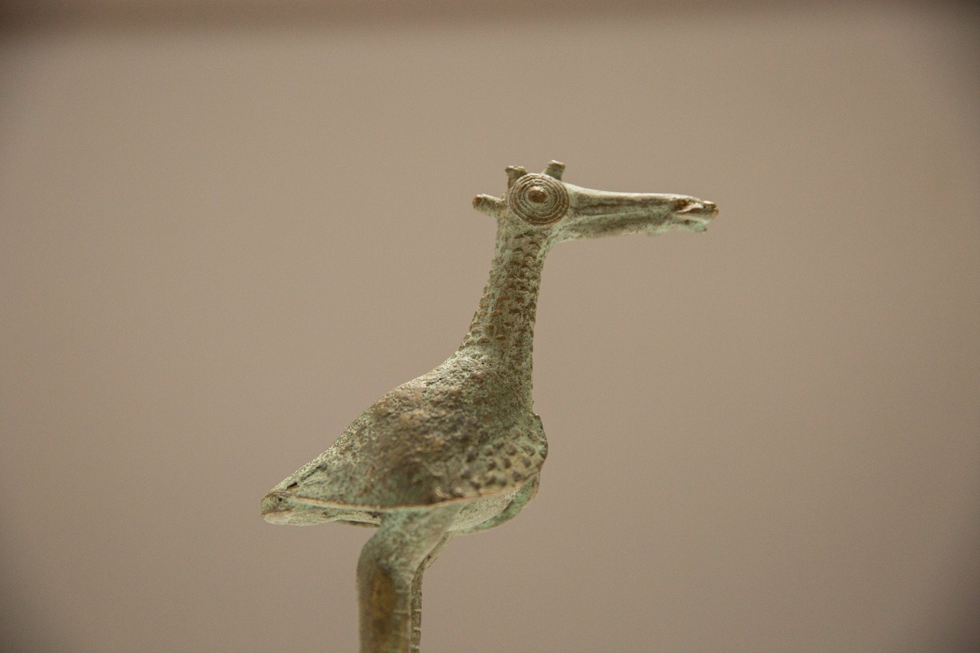 Vintage African Large Oxidized Bronze Crowned Stork with Fish // ONH Item ab00674 Image 1