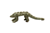 Vintage African oxidized bronze pangolin sculpture with prominent scales.