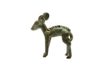 Vintage African dark oxidized bronze ewe sculpture with a handmade texture and stylized form.