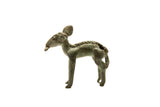 Vintage African bronze ewe eating leaf, exhibiting rich green patina.