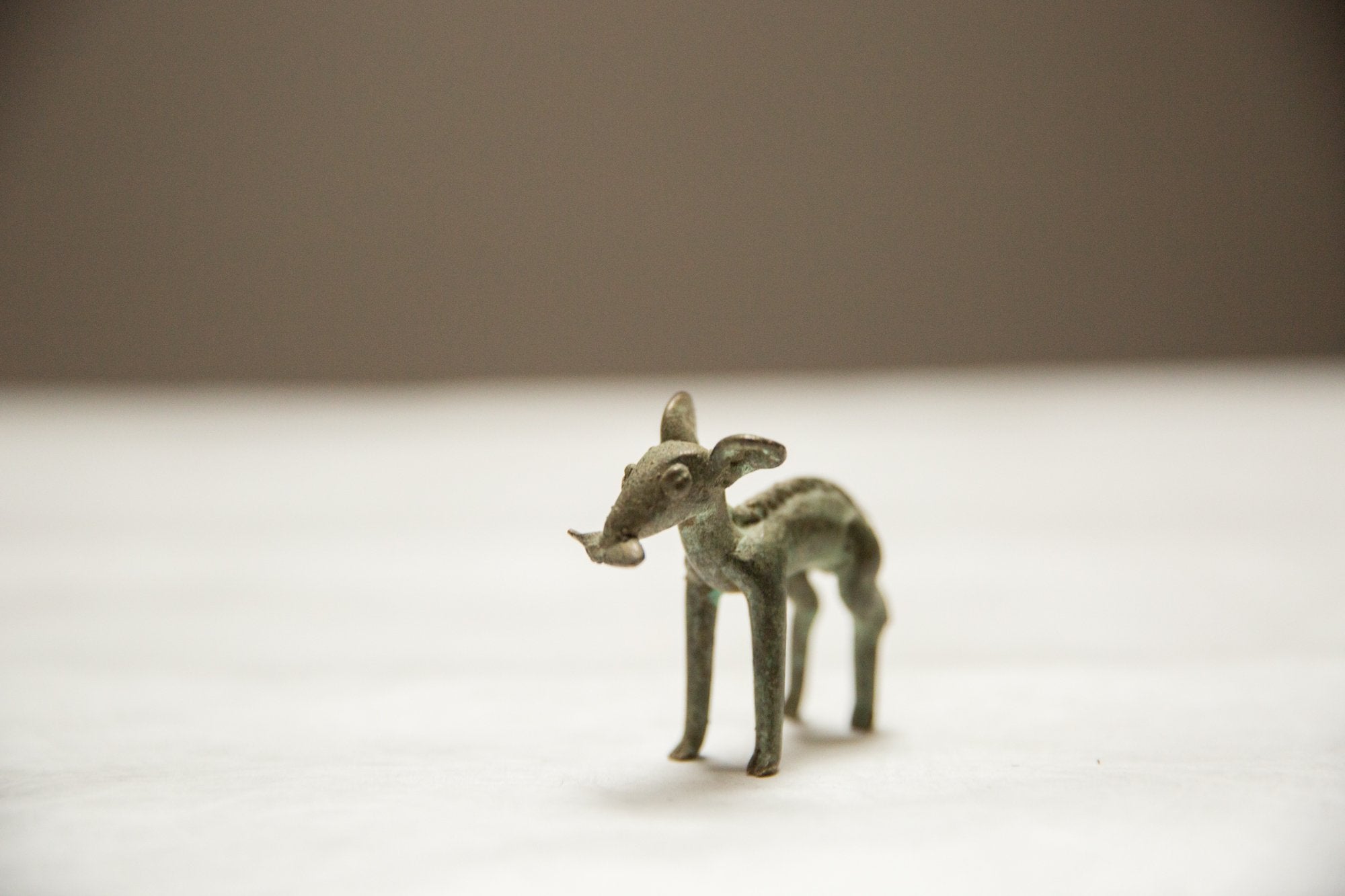 Vintage African Oxidized Bronze Ewe Eating Leaf // ONH Item ab00689 Image 1