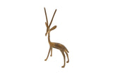 Vintage African bronze gazelle with long straight horns and a handmade, aged patina.