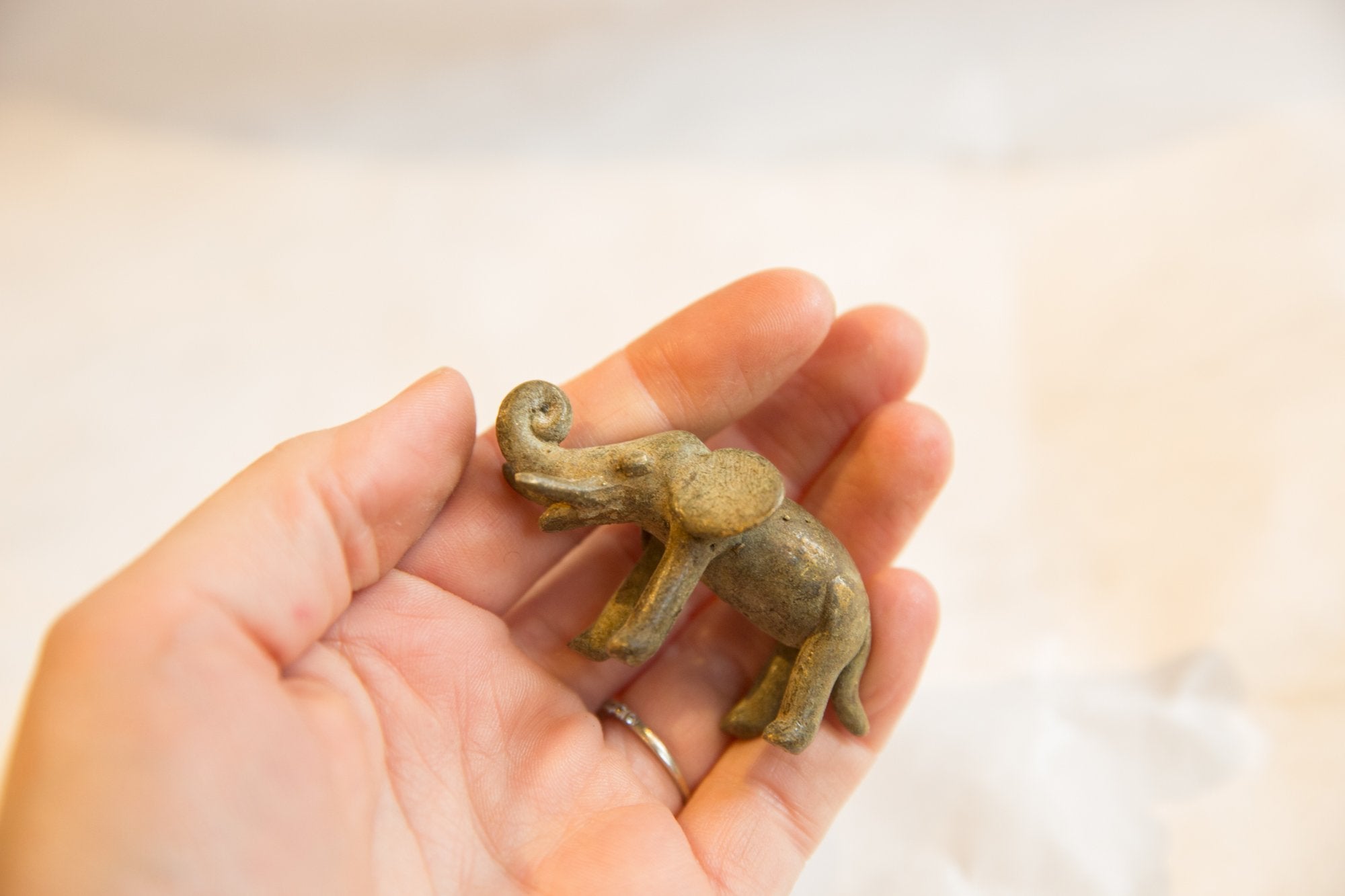 Vintage African Bronze Trunk Curled Up Elephant // ONH Item ab00700 Image 1