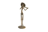 Vintage African bronze musician statue featuring a slender figure with a handmade, aged finish.