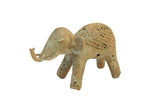 Handmade vintage African oxidized bronze elephant sculpture with mesh and wire textures.