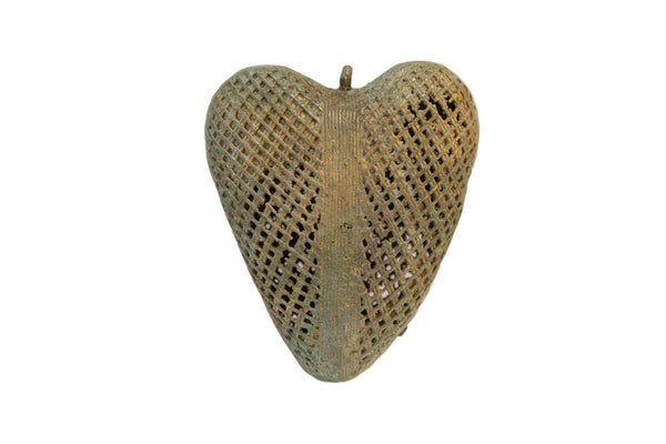 Vintage African Oxidized Bronze Hanging Mesh Design Heart // ONH Item ab00728