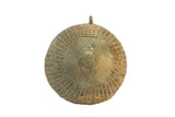 Vintage African bronze hanging mesh design, central spider and web, with green patina.