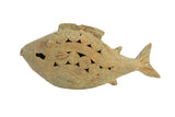 Vintage African oxidized bronze fish featuring an intricate handmade design of wire coils and waves.