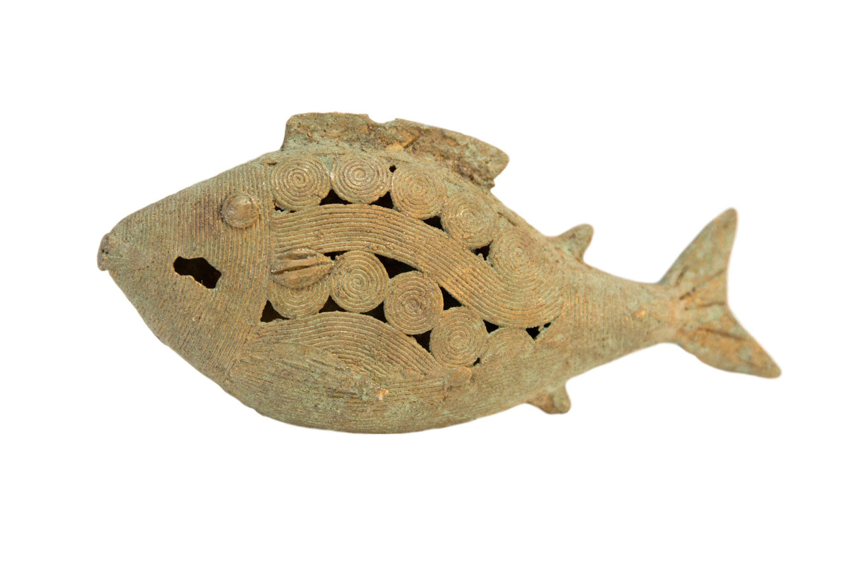 Vintage African Oxidized Bronze Wire Design Fish Large // ONH Item ab00731