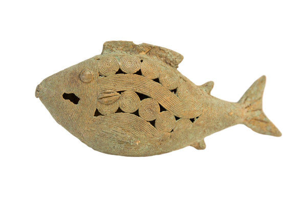Vintage African Oxidized Bronze Wire Design Fish Large // ONH Item ab00731