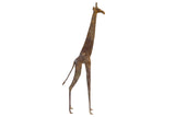 Large vintage African bronze giraffe sculpture with a stylized, slender body and light patina.