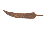 Collectible handmade vintage African iron chili pepper with textured rust patina, 7.5 inches.
