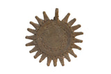 Vintage African Bronze Sun Medallion with spiral and wavy patterns, aged patina, and textured rays.