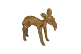 Small vintage handmade African bronze ewe sculpture eating a leaf, aged patina.