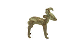 Vintage African ram sculpture with forward horns and a dark, oxidized green patina.